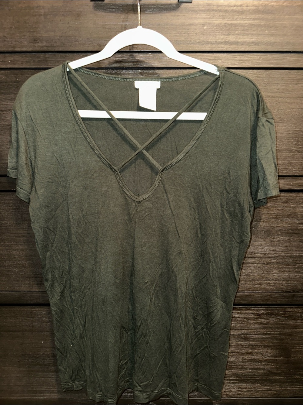 Love on Tap Women’s Crisscross V-Neck Tee - Olive Green